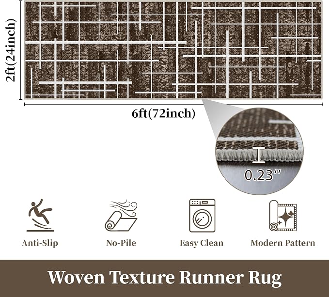 Brown 2x6 Runner Rug Non Slip, Modern Distressed Stripe Carpet Runners