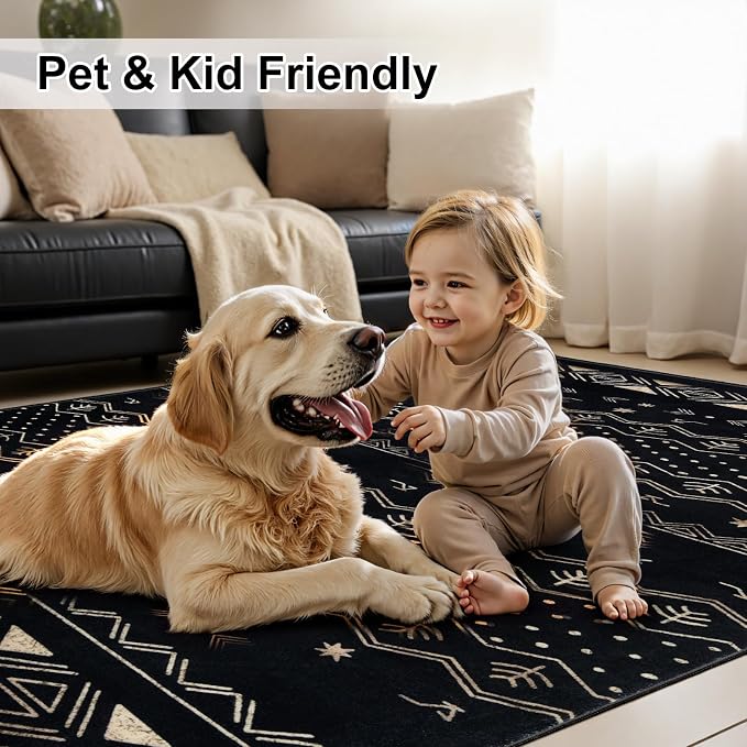 SERISSA Hallway Runner Rug, 2x10 Washable Non-Slip Black Gold Grad Runners