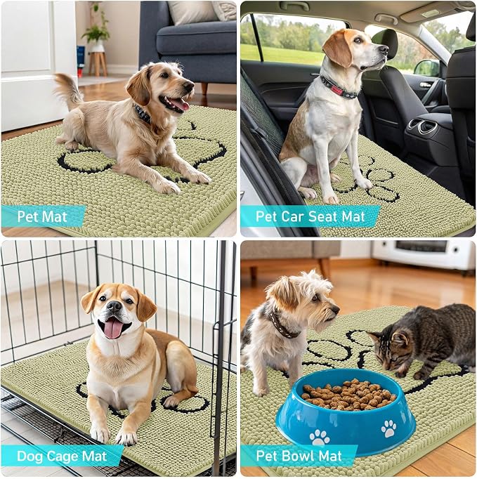 OLANLY Dog Door Mat for Muddy Paws 30x20, Paw Print Design, Absorbs Moisture