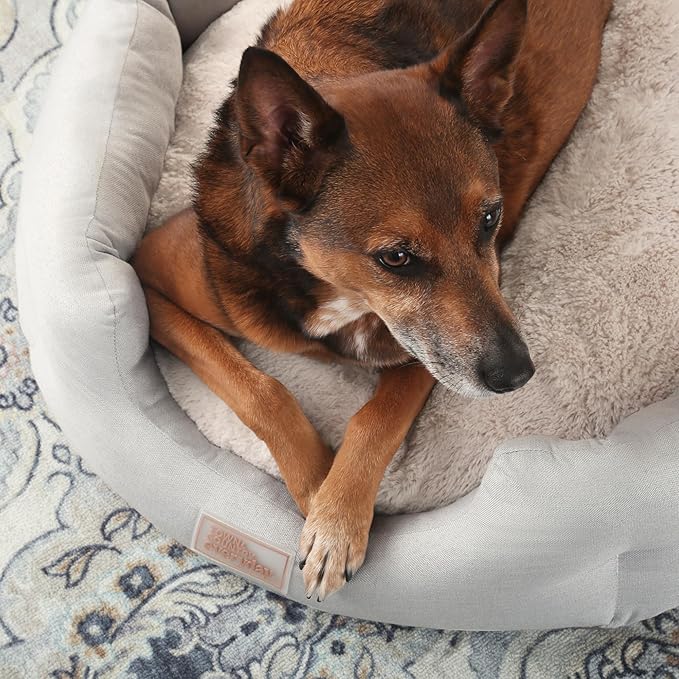 TOWN & COUNTRY EVERYDAY CuddleTown Faux Linen Comfy Cozy Cuddler Pet Bed, Supportive & Calming Egg Crate Foam, Non-Slip Bottom, Machine Washable Cover, Grey, Medium 28"x26"x8"