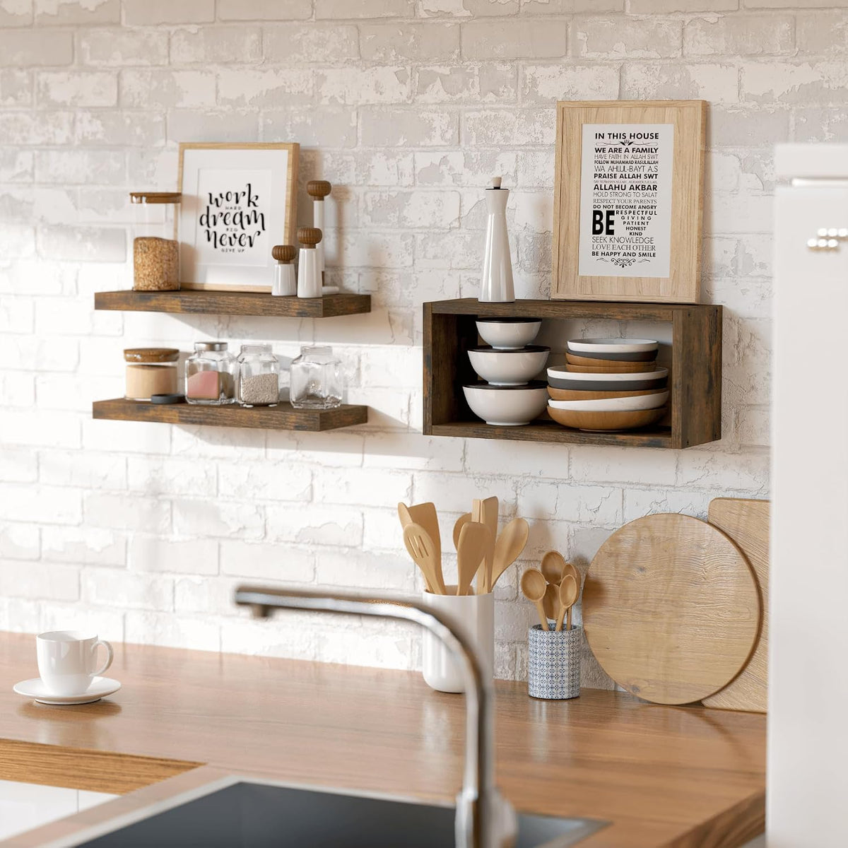RICHER HOUSE 3-Set Brown Floating Wall Shelves, Bathroom Shelf Over Toilet