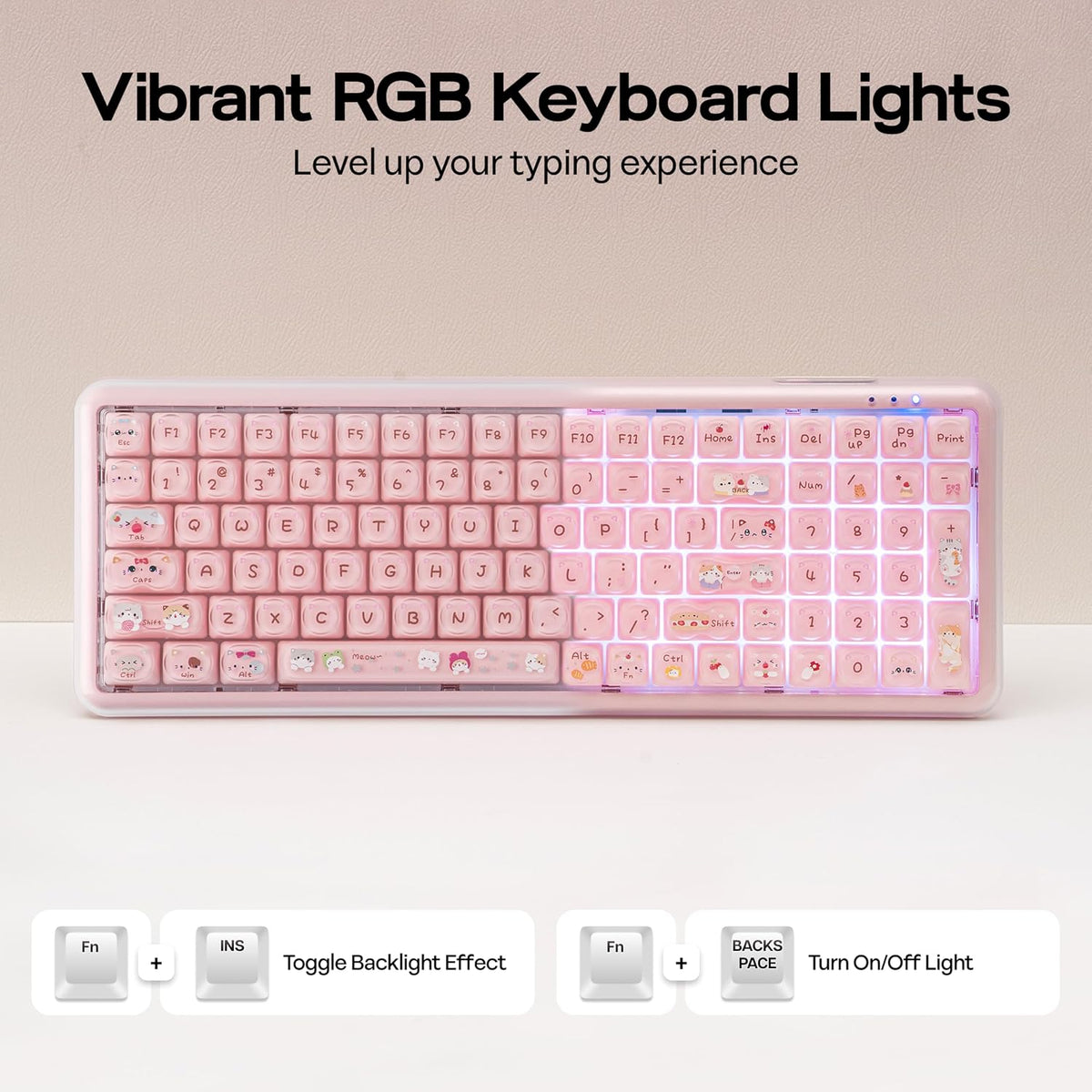 MechLands X Maorbeng X100 PRO Membrane Gaming Keyboard with Number Pad, RGB Backlits, Wireless Computer Keyboard with 5000mAh Battery, BT/2.4G/USB-C Wired, 96% Layout for Windows/Mac/PC (Pink)
