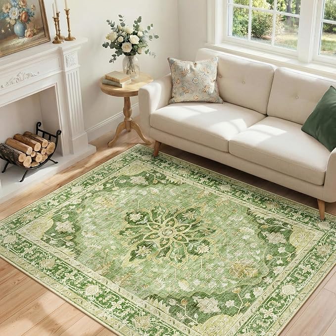RELEANY Area Rugs 4'x6' Washable Non-Slip, Floral Vintage Distress Medallion