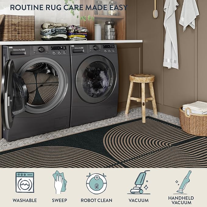 Lahome Enfys Modern Rainbow Round Washable Rug, 3ft Circular Indoor Outdoor