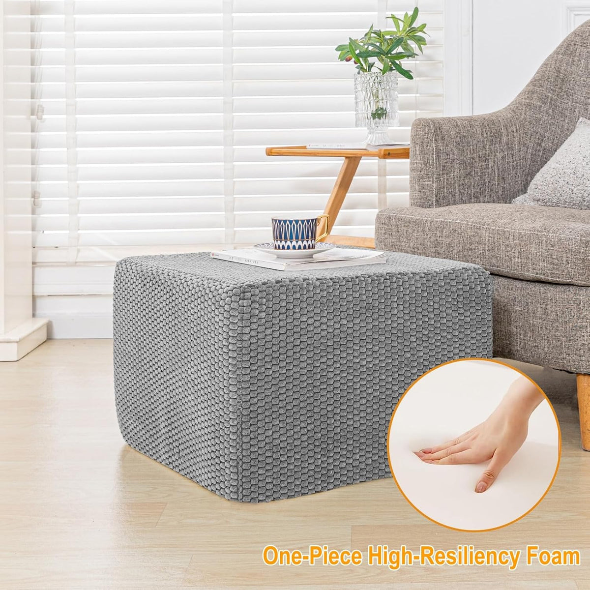 Functional Ottoman Pouf – Ergonomic Ottoman Foot Rest for Couch (Gray, 20x20x14 Inches, Square)