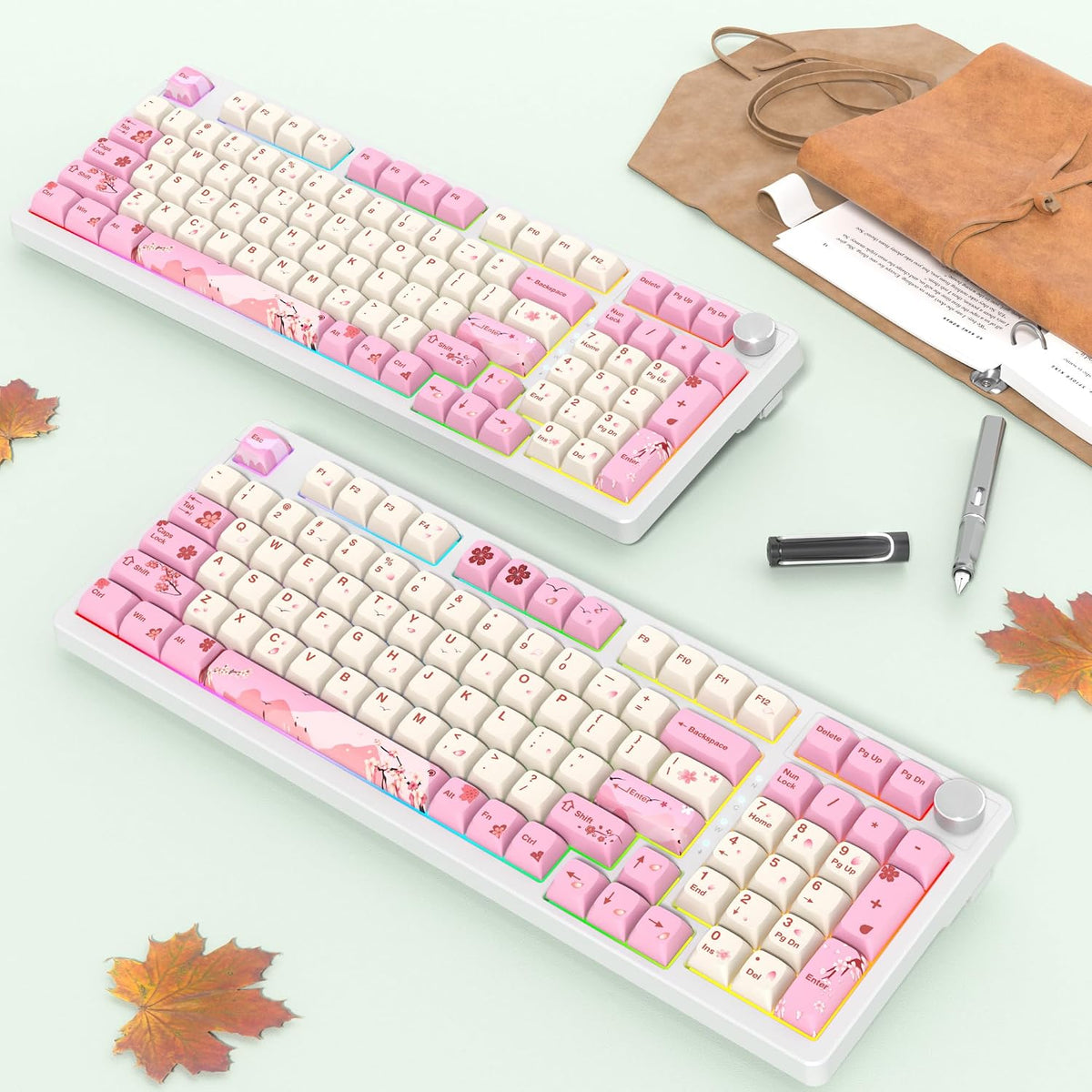 Wired Creamy Gaming Keyboard with Number Pad, 96% Hot-swappable Mechanical Keyboard, Full Layout Custom Key Board Gasket Mounted with Red Switch Knob Control(Pink)