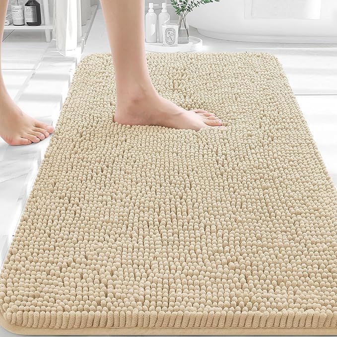 OLANLY Bathroom Rugs 32x20, Extra Soft Absorbent Chenille Bath Rugs, Rubber