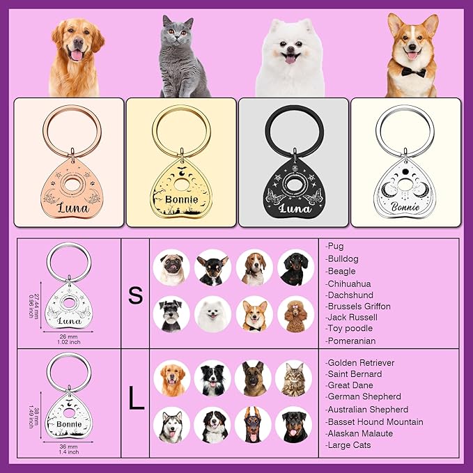 Goth Cat Tags Personalized Halloween Gifts for Dogs, Spooky Pet ID Tags,Boo Basket Stuffers, Summon My Mom Dad,Custom Anti-Lost Dog Name Collar Plate for Small Large Dogs Cats