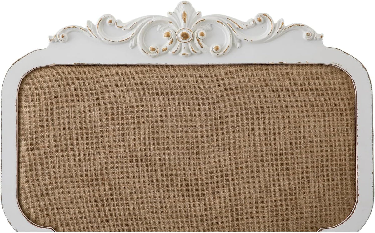 SOFE 17x24 Rustic Fabric Pin Board, Distressed White Frame Bulletin Board
