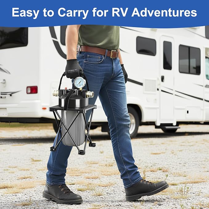 6-Layer RV Water Filter with Stand and 0.5 Micron Filtration, 3/4" GHT Metal