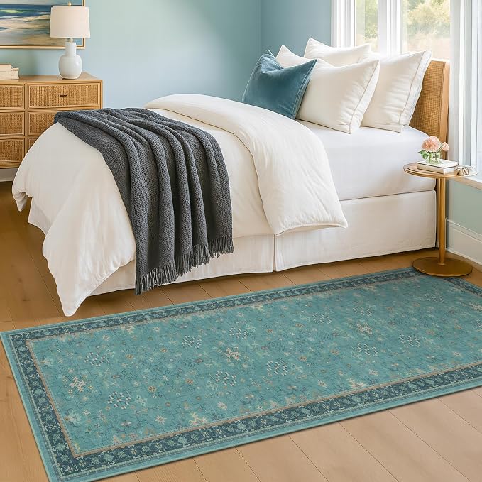 Teal Boho 2x5 Non Slip Small Kitchen Rug Runner