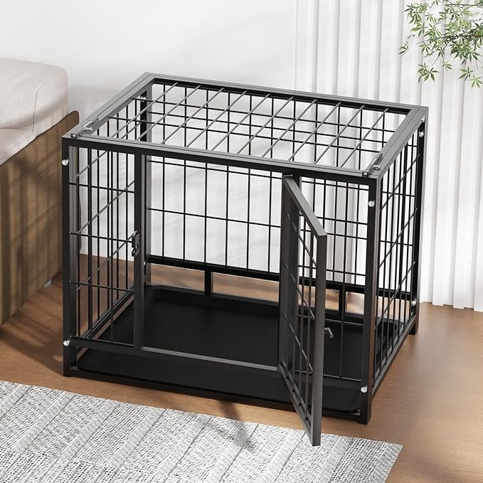 27 Inch Dog Crate, Escape Proof Dog Cage with Dual Door Lock, Removable Tray for Easy Cleaning, Dog Kennel Indoor Outdoor Use