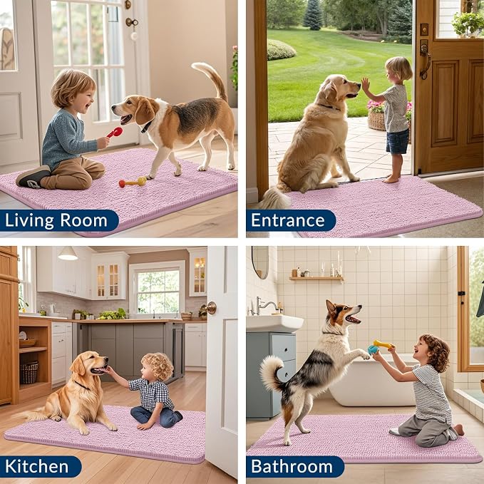 Smiry Dog Door Mat for Muddy Paws 47x24, Absorbent Dirt Trapper, Non-Slip