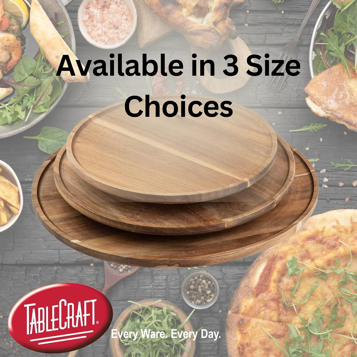 TableCraft 11830 Acacia Wood Lazy Susan, 18" Round Turntable Server with Raised Lip, Commercial Grade for Dining Tables, Countertops, Buffet Lines, Appetizers and Condiments