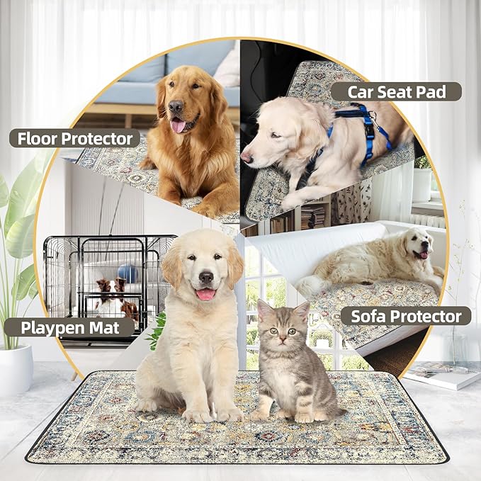 Washable Pee Pad for Dogs Extra Large, 72" x 72" Reusable Puppy Pads Waterproof Dog Rugs, Super Absorbent, Leakproof, Dog Crate Pad, Playpen Mat, Whelping Pads, Vintage
