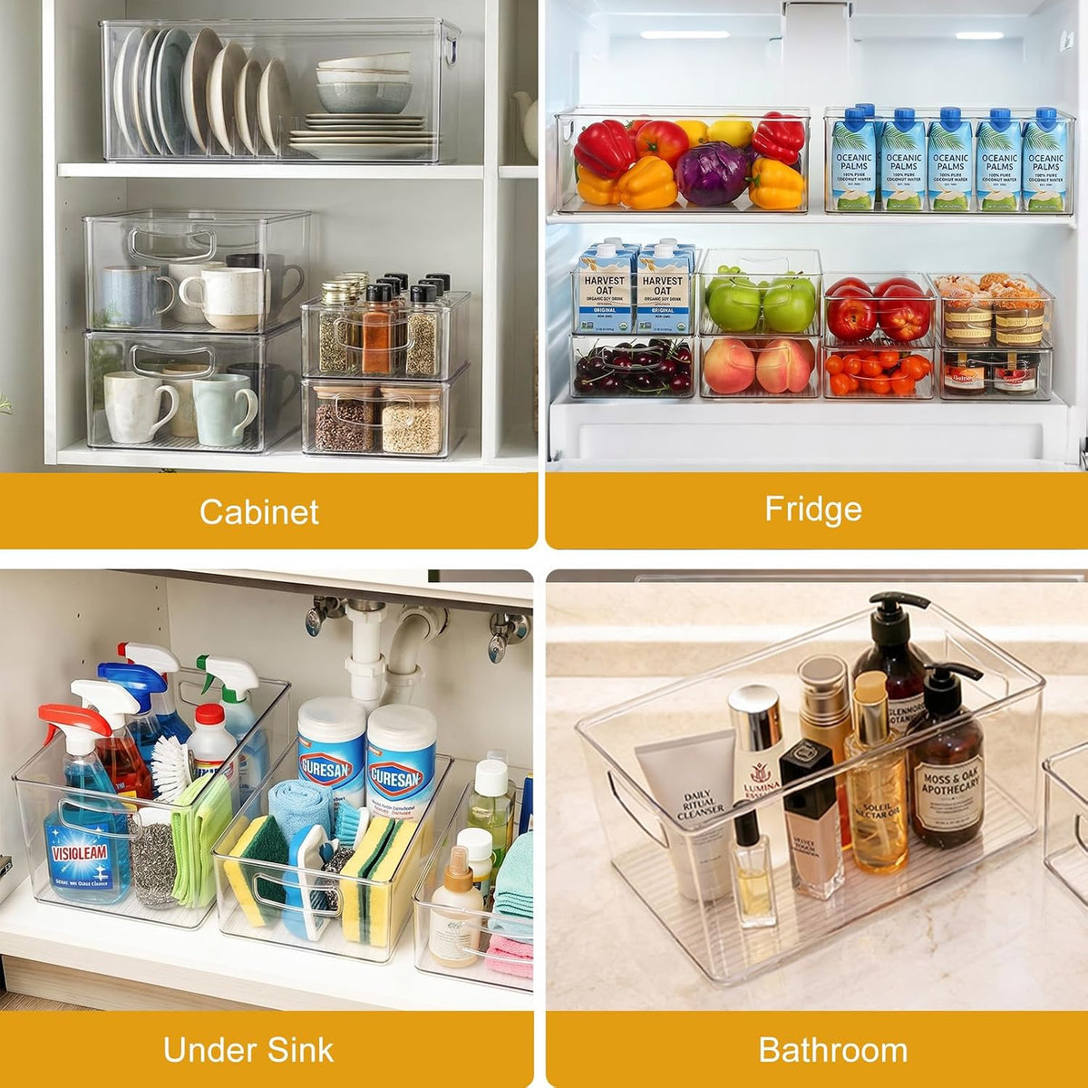 Hudgan 8 Pack Freezer Organizer Bins,Stackable,Clear Bins for Fridge,Pantry