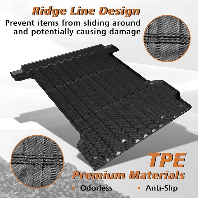 TripleAliners Truck Bed Mat Compatible with 2024 2025 2026 Chevrolet Silverado EV RST/GMC Sierra EV Denali Accessories Vehicle Perfectly Flush All Weather TPE Pickup Cargo Mat(5.9FT/70.6 inches)
