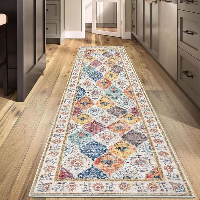 HEBE Hallway Runner Rug 2'8''x8' Washable Vintage Distressed Area Rugs Non Slip