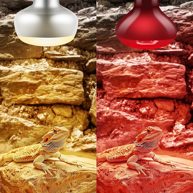 DXOPHIEX 2 Pack 100W Reptile Heat Lamp Bulbs Reptile Heat Bulbs, UVA Basking Bulb and Infrared Light Bulb Combo, Basking Light for Bearded Dragon, Turtles, Snake and Lizard