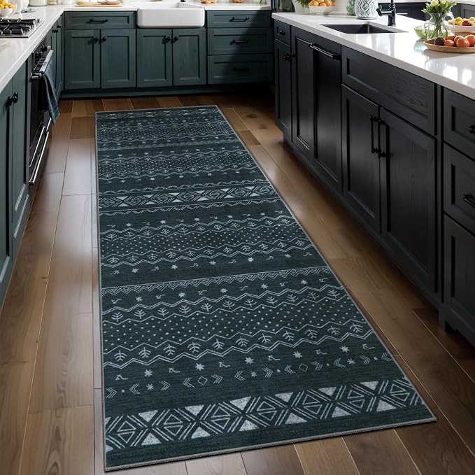 SERISSA 2x6 Kitchen Runner Rug, Washable Non-Slip Grey Boho Rug, Soft Low-Pile