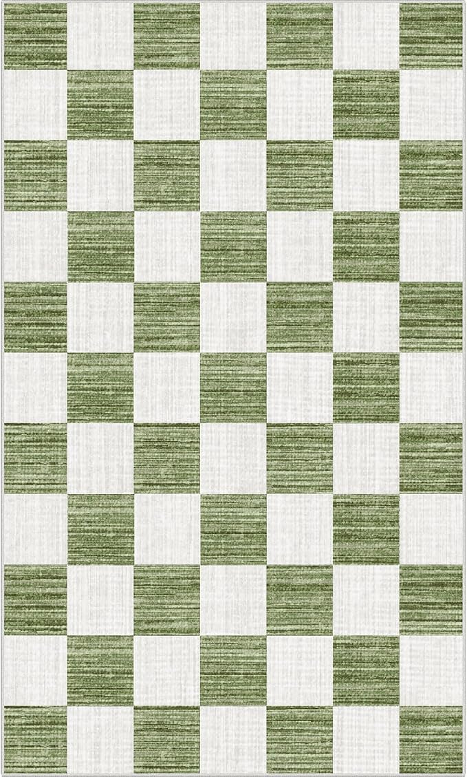 Green White Checkered Entry Rug