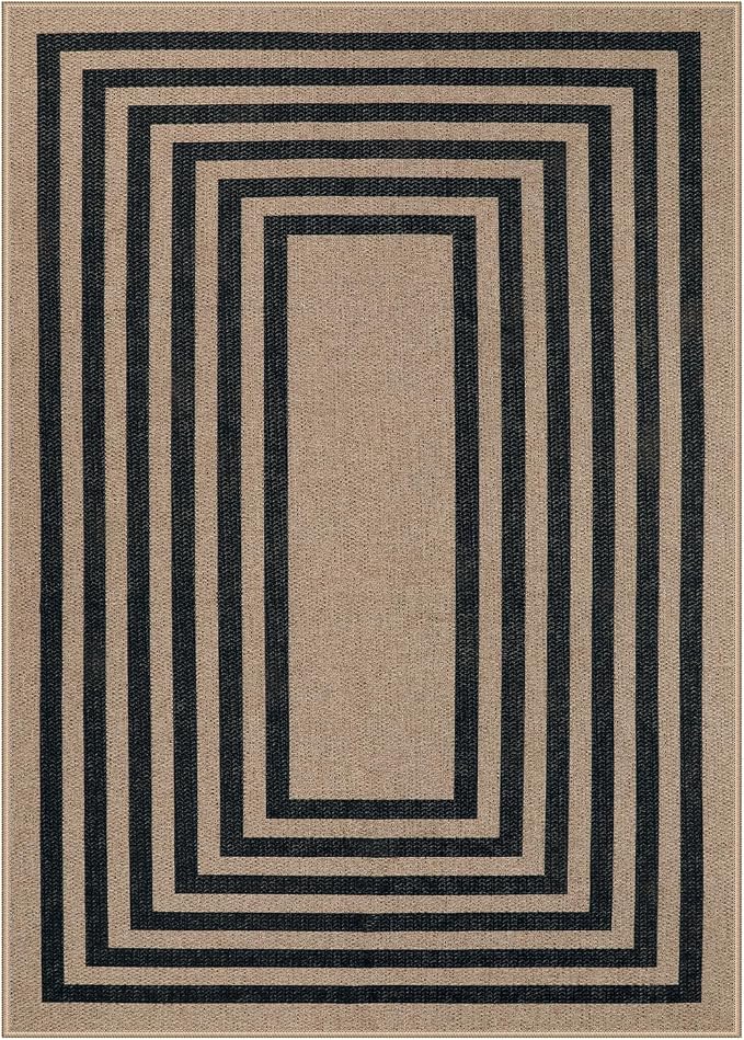 Lahome Enfys Modern Geometric Easy Jute Dining Room Rug, 5x7 Modern Rugs