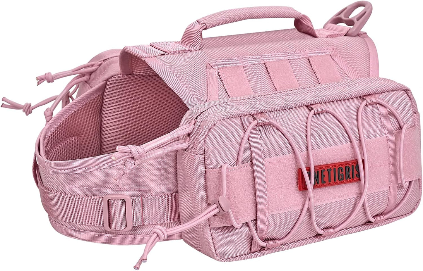 ONETIGRIS Dog Backpack for Medium & Large Dogs, Nylon Backpack for Dogs Tactical Pet Backpack with Side Pockets for Hiking Walking Training Running (Pink, Medium)