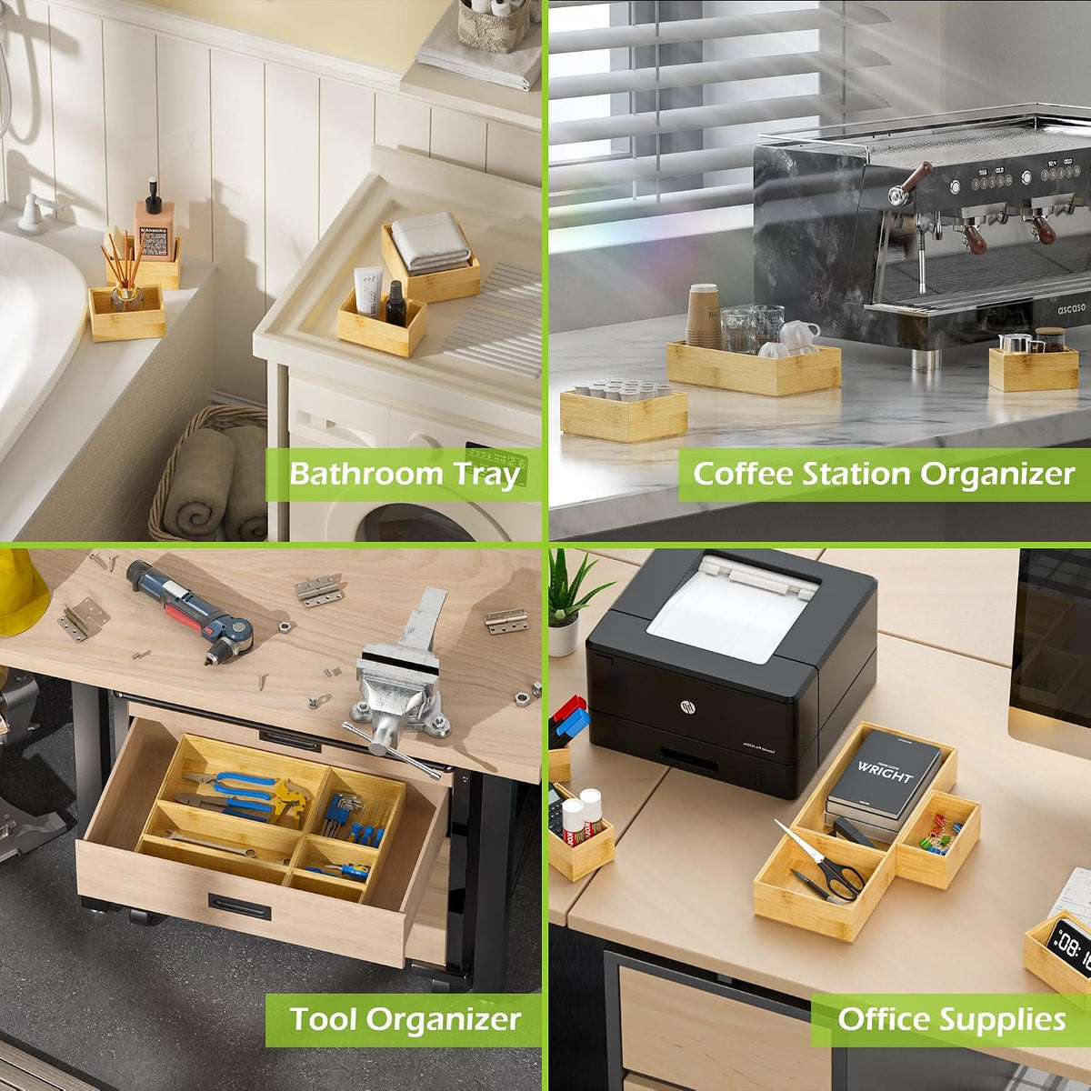 Bamboo Drawer Organizer Boxes, 8-Piece Set for Kitchen & Bathroom