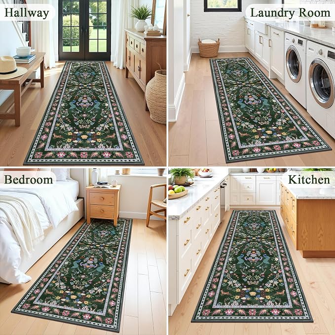HEBE Washable Hallway Runner Rug 2'x 8' Non Slip Kitchen Rugs Runner, Low Pile