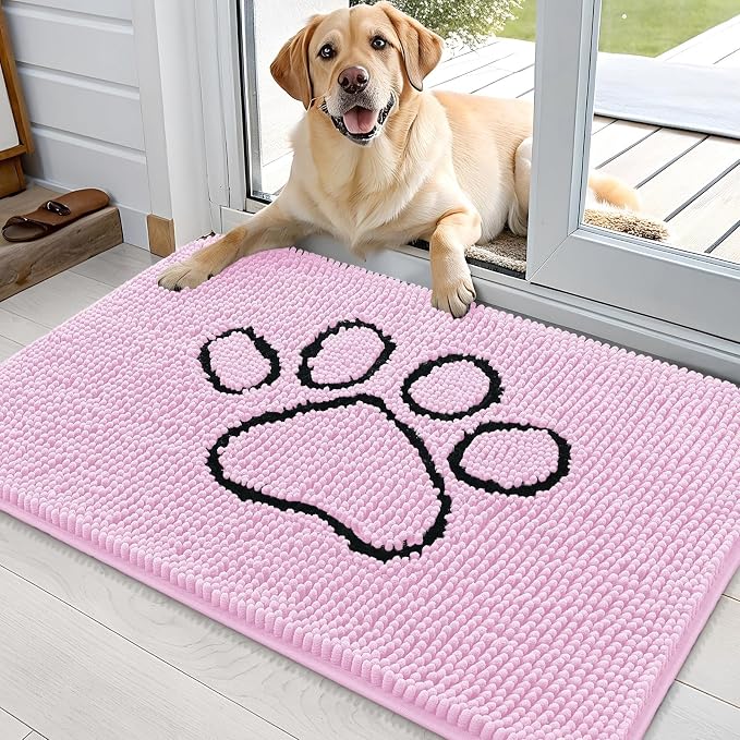 OLANLY Dog Door Mat for Muddy Paws 36x24, Paw Print Design, Absorbs Moisture