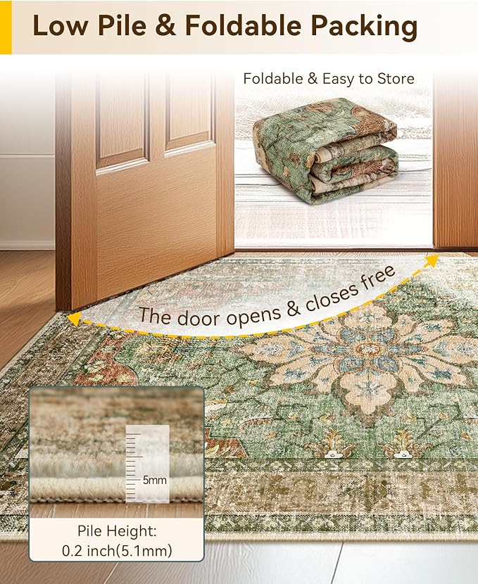 RELEANY Area Rugs 4'x6' Washable Non-Slip, Floral Vintage Distress Medallion