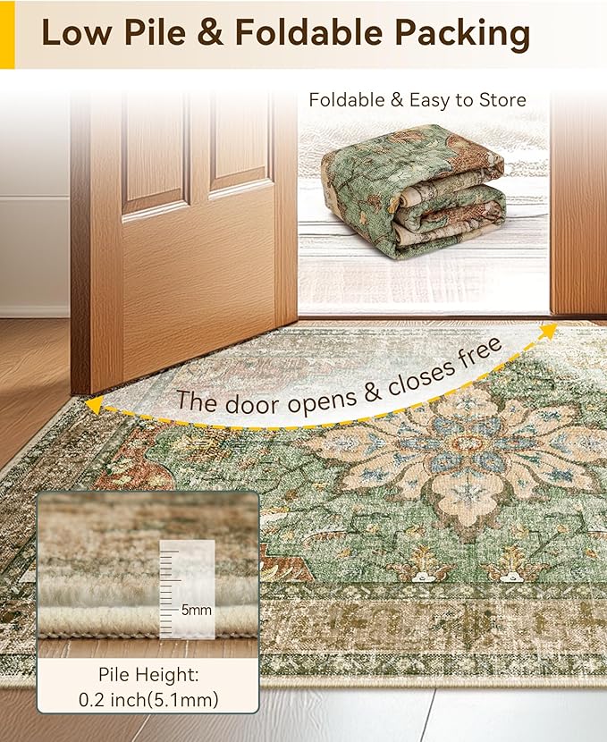 RELEANY Area Rugs Small 2'x3' Washable Non-Slip, Floral Vintage Distress