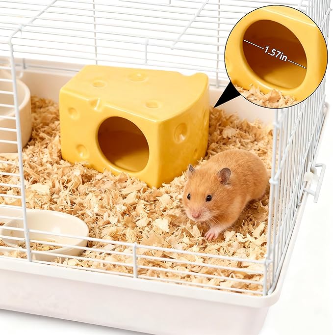 Ceramic Pet Hamster House Cute Cheese Shaped Hamster Cave Small Animal Houses & Habitats for Mice, Gerbils, Lemmings or Other Small Pets