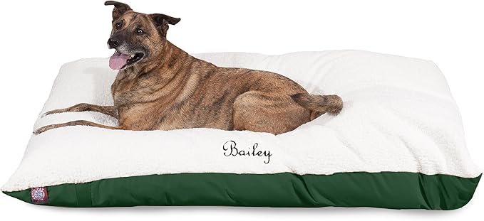 Soft Plush Personalized Pet Pillow Dog Bed Custom Embroidered - Removable Pet Bed Cover - Large Green