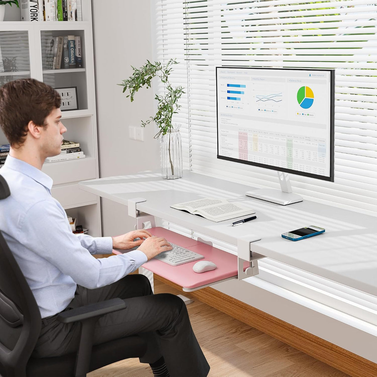 BONTEC Under Desk Keyboard Tray, Pull-Out Keyboard & Mouse Platform