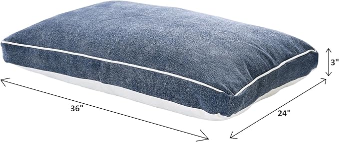 36" Blue and White Solid Stonewash Pillow Dog Bed with Removable Cover