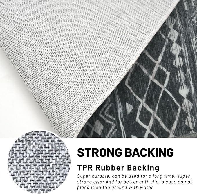 KUTA Washable Non-Slip Rugs for Entryway 2x3, Dark Grey Beige Moroccan Boho