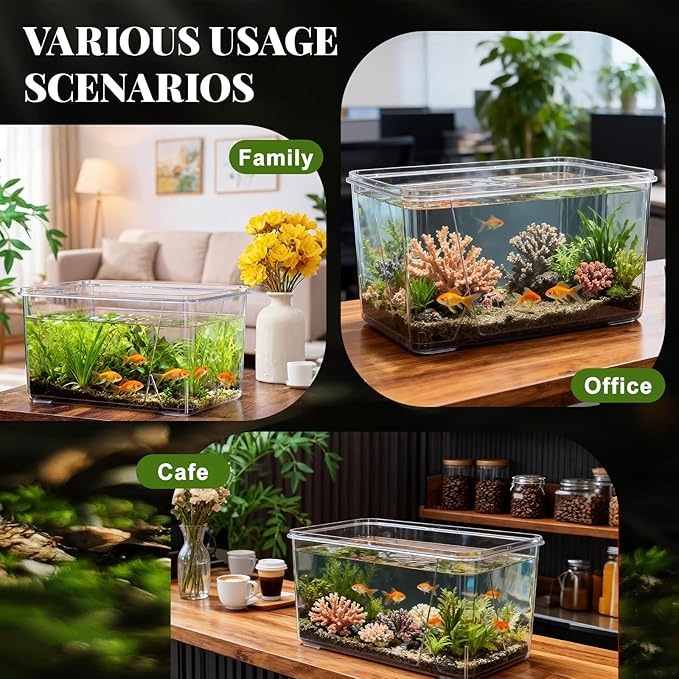 Geelin 2.5 Gallon Plastic Fish Tank Large Bowl Shatterproof with Crystal Clear Clarity for Terrarium, Flower Vase Centerpiece Gift for Fish Lovers(Square)