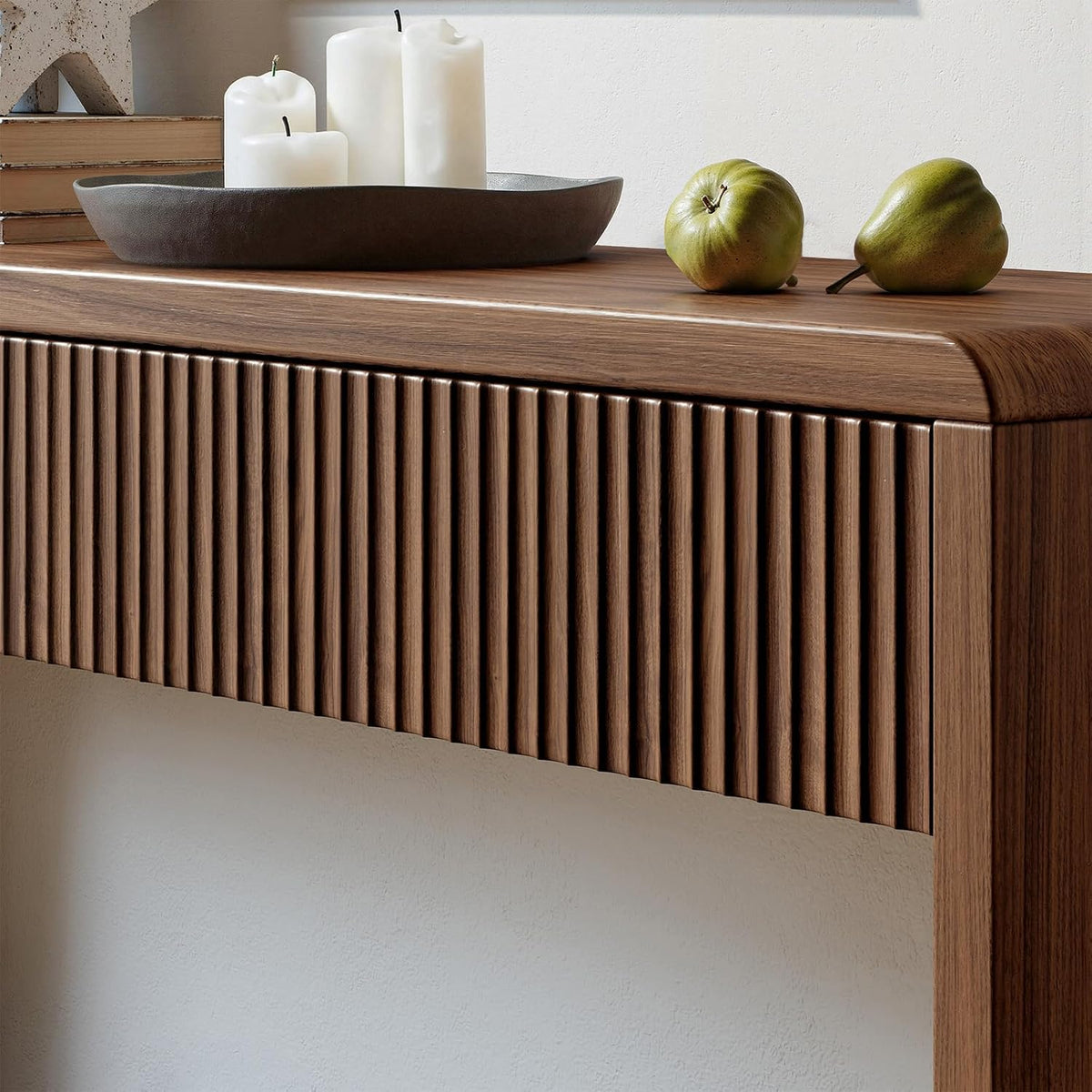 Evermagin 59'' Walnut Console Table with Drawers, Sofa Table with Storage