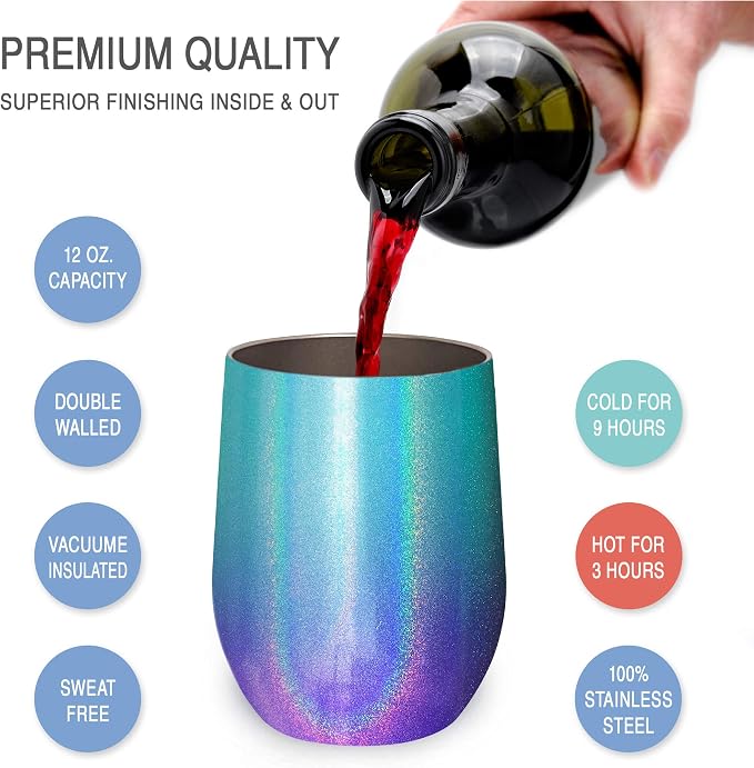 CHILLOUT LIFE 12 oz Stainless Steel Wine Tumblers 2 Pack
