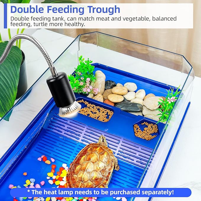 Turtle cage Tortoise Terrarium with Pump＆Filter with Shower Function Easy to Change Water and Clean Water for Turtle Horned Frog Hermit Crab Blue, XL