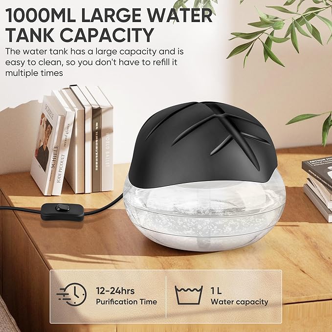Water Based Air Purifier for Home with Essential Oil Diffuser and Humidifier Function, Rainbow Air Washer with LED Night Light, Freshener for Smoke and Pet Odors, Includes 6x10ml Essential Oils
