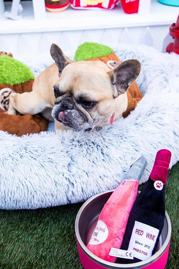 Glow Pups Dog Bed Ultra-Soft Faux Fur Calming Comfort, Memory Foam, Nesting Bolster, Removable Fur Cover, Non-Slip Base, Machine Washable, Deep Sleep Bed, Light Grey (35.4 X 25.6 X 7.9)
