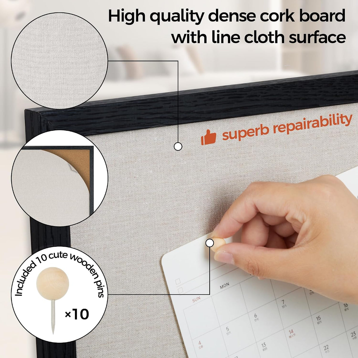 Fun Memories Cork Board Bulletin Board for Office, 24" x 36" Oak Wooden Framed Corkboard, Wall Mounted Notice Pin Board for School Home & Office, Black