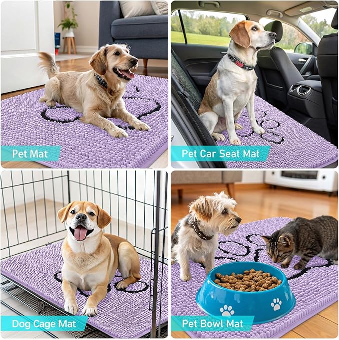 OLANLY Dog Door Mat for Muddy Paws 48x30, Paw Print Design, Absorbs Moisture