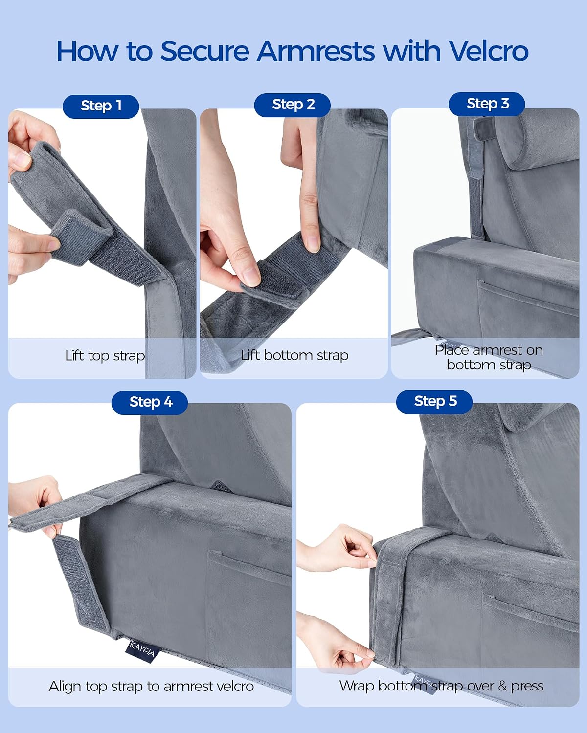 Kayfia Reading Pillow, 30-90° Stepless Adjust Angle & Height, Medium, Grey