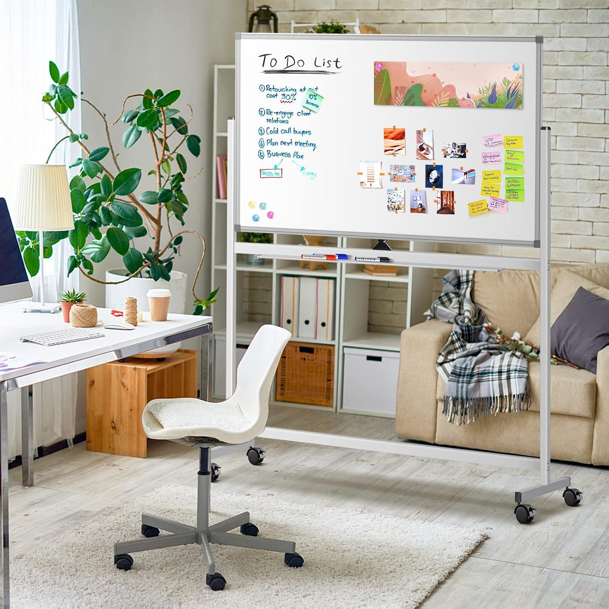 Maxtek Rolling White Board on Wheels 48x32 in, Double-Sided Magnetic Stand