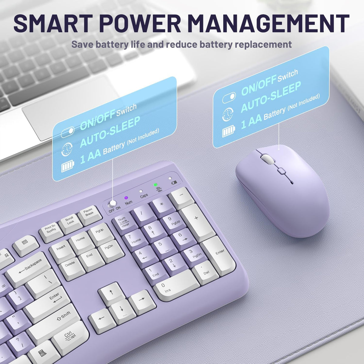 Wireless Keyboard and Mouse Combo Silent Ergonomic Curved Design for Office
