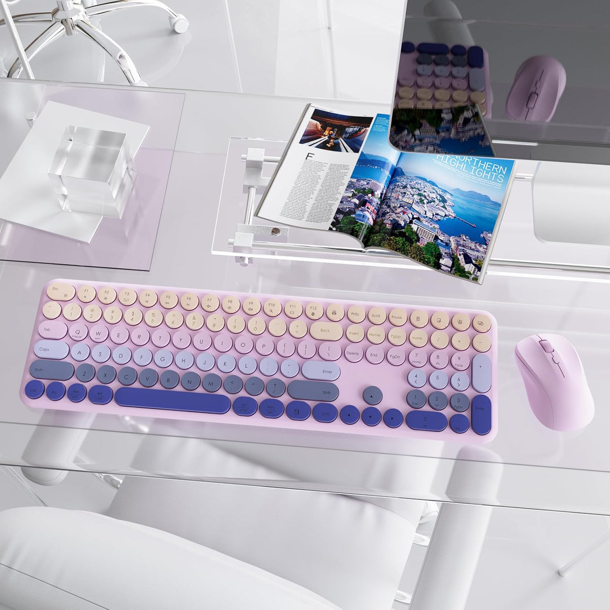 Wireless Keyboard and Mouse Combo, 110-Key Full Size (Gradient Purple)