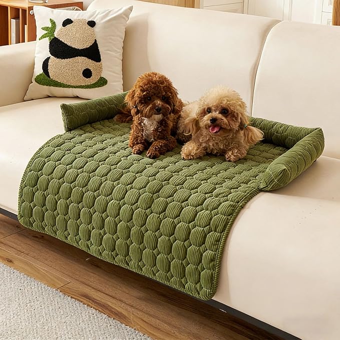 Dream Cloud Pet Sofa Bed Machine Washable Waterproof Supportive Comfort Non-Slip Plush Pet Couch Bed with Raised Edge for Sofa Car Floor, Small Medium Dogs Cats, Furniture Protector (Green2)